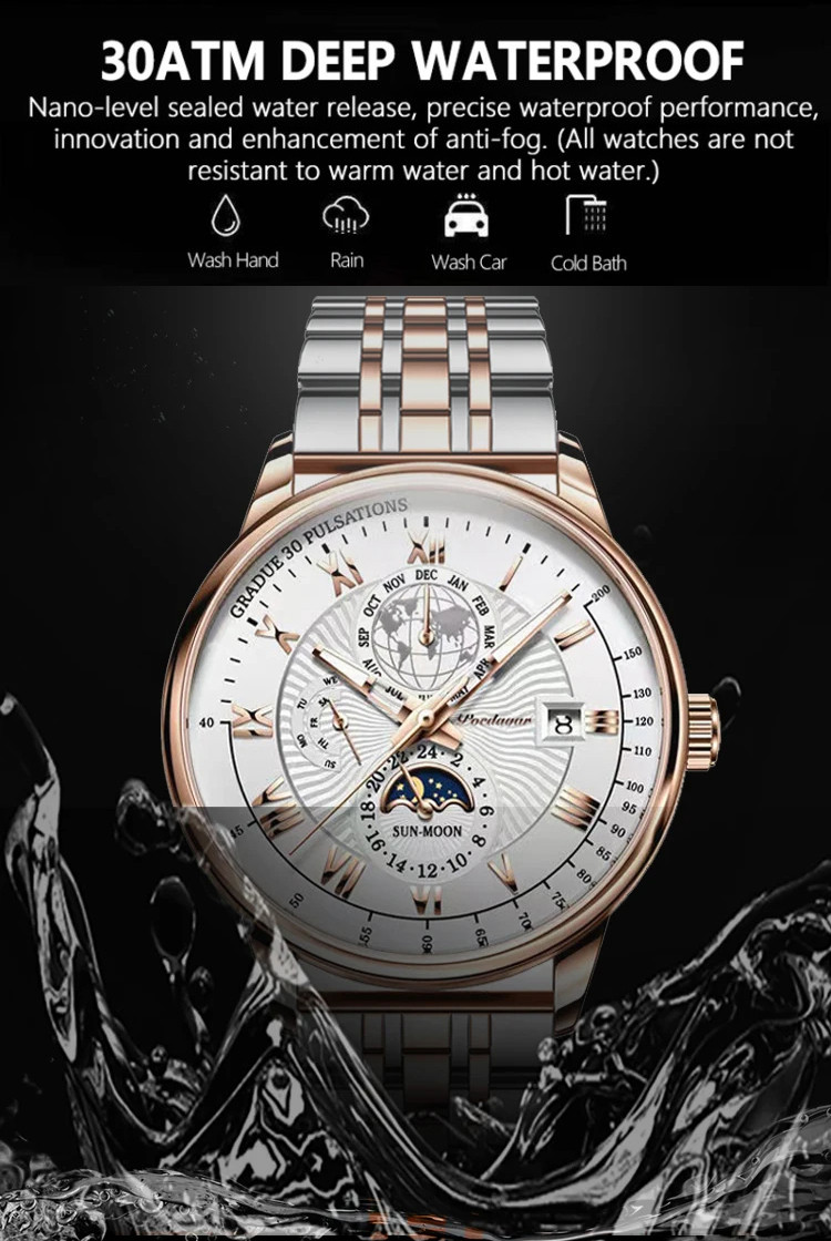 Чоловічий годинник POEDAGAR silver + gold  - 