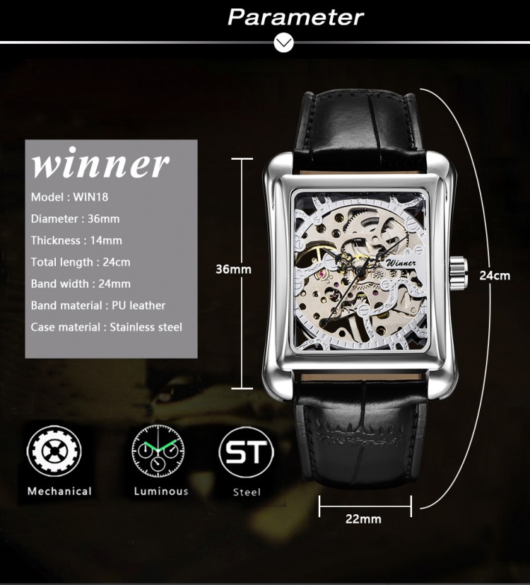 Чоловічий годинник механічний WINNER silver - 