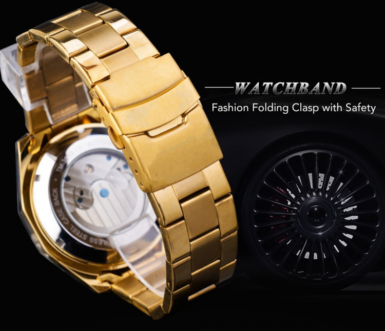 Чоловічий годинник механічний Forsining gold+black - 