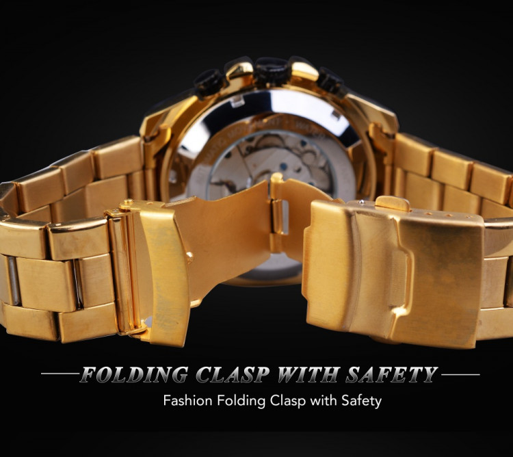 Чоловічий годинник механічний Forsining gold+black - 