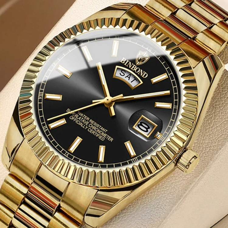 Чоловічий годинник BINBOND gold + black