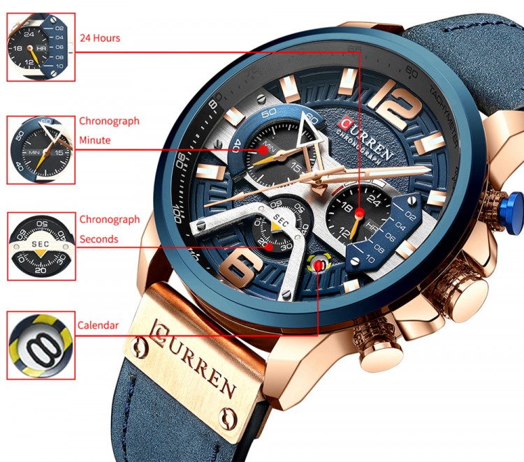 Чоловічий годинник CURREN blue+gold - 