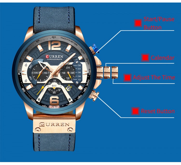 Чоловічий годинник CURREN blue+gold - 