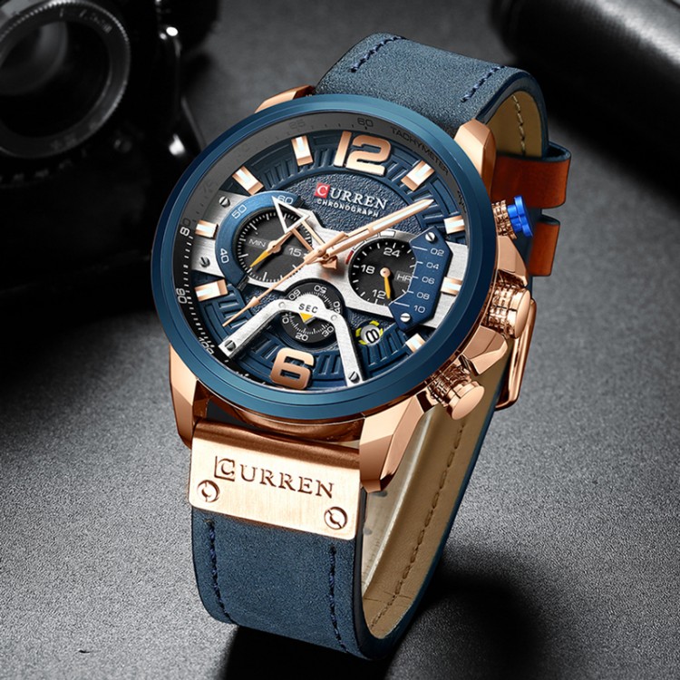 Чоловічий годинник CURREN blue+gold - 