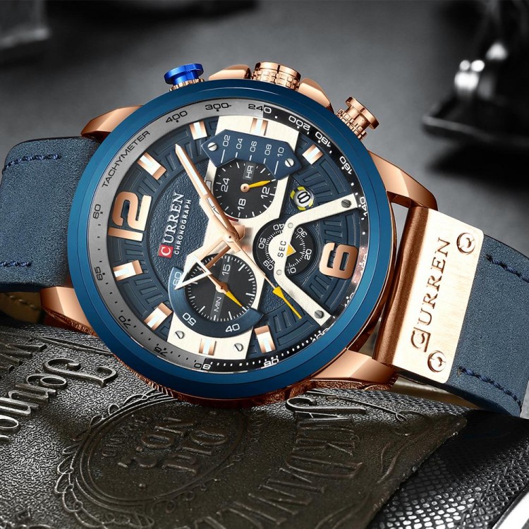 Чоловічий годинник CURREN blue+gold - 