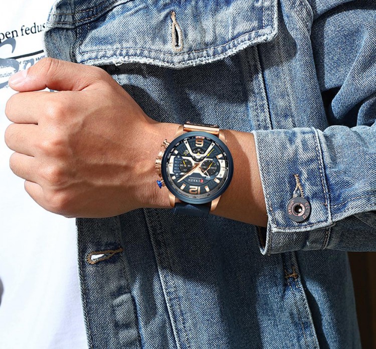 Чоловічий годинник CURREN blue+gold - 