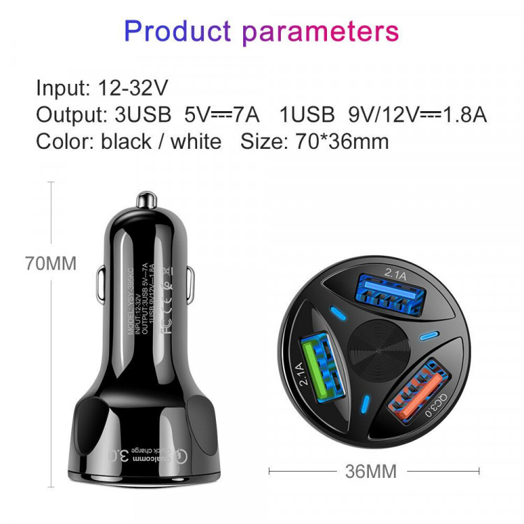 Автомобільний зарядний пристрій 3xUSB Quick Charge 3A - 