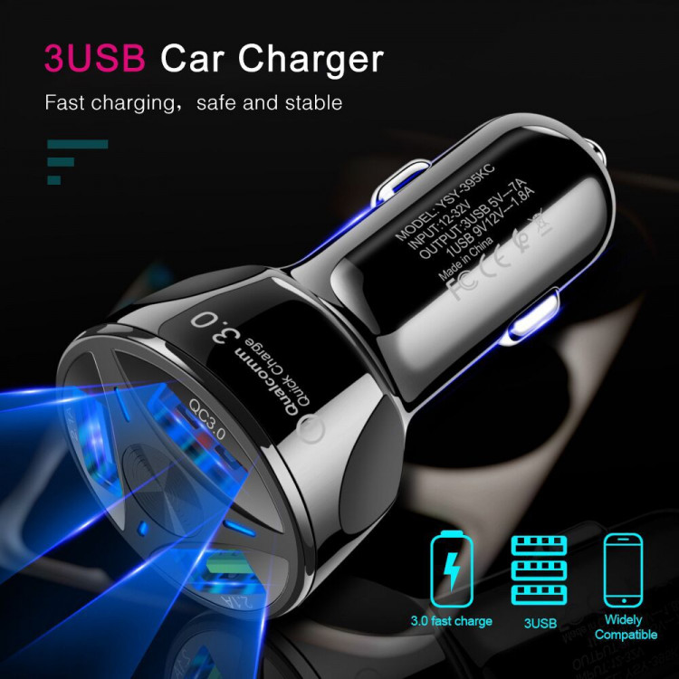Автомобільний зарядний пристрій 3xUSB Quick Charge 3A - 