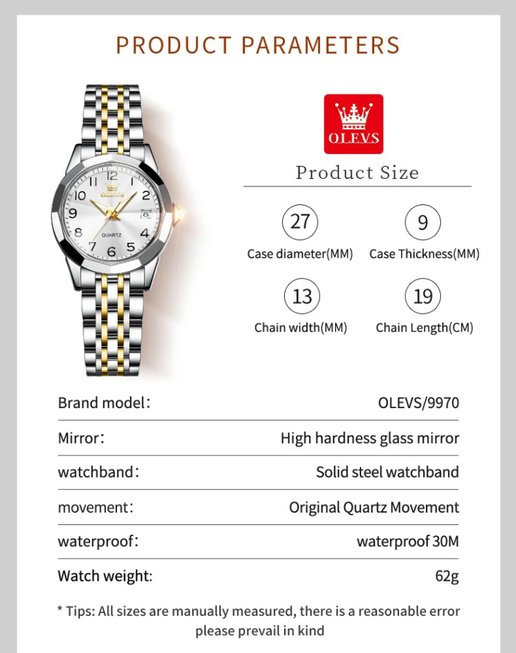 Жіночий годинник OLEVS silver + gold  - 
