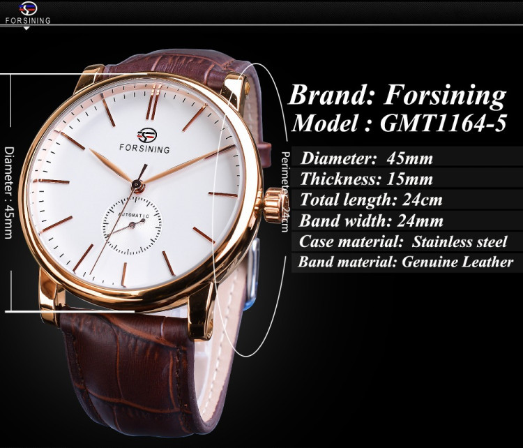 Чоловічий годинник механічний Forsining white + gold - 