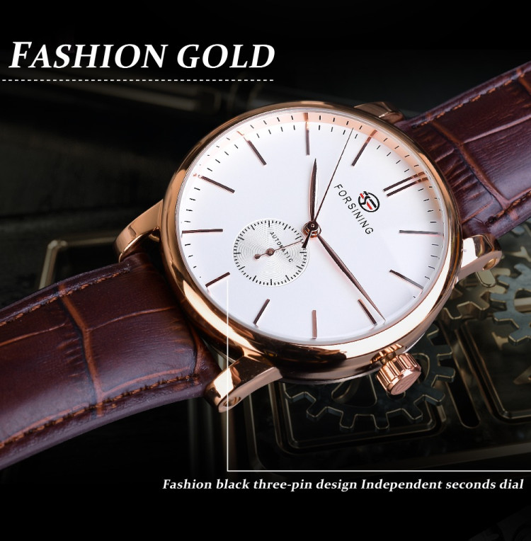 Чоловічий годинник механічний Forsining white + gold - 