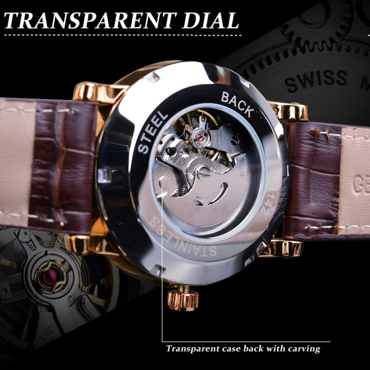 Чоловічий годинник механічний Forsining white + gold - 