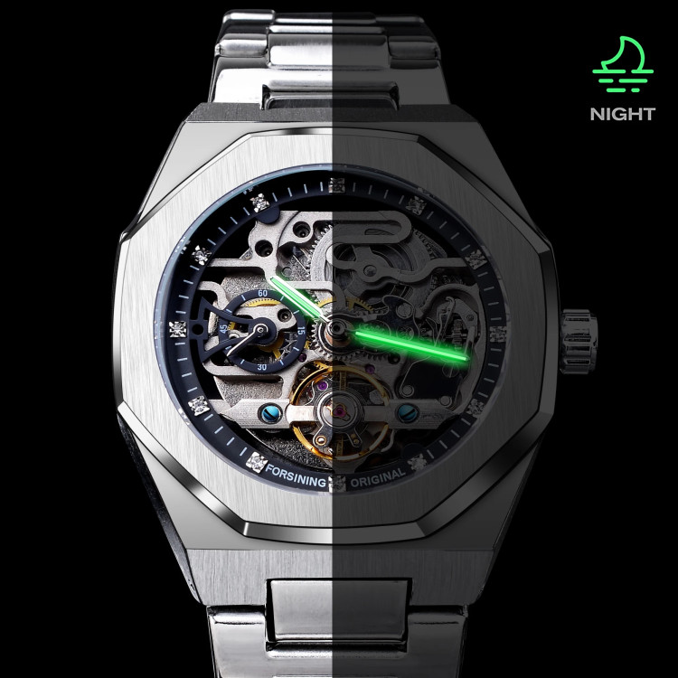 Чоловічий годинник механічний Forsining silver + black  - 