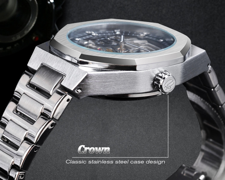 Чоловічий годинник механічний Forsining silver + black  - 