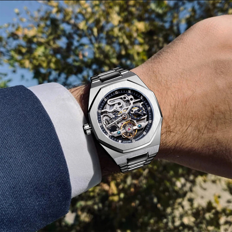 Чоловічий годинник механічний Forsining silver + black  - 