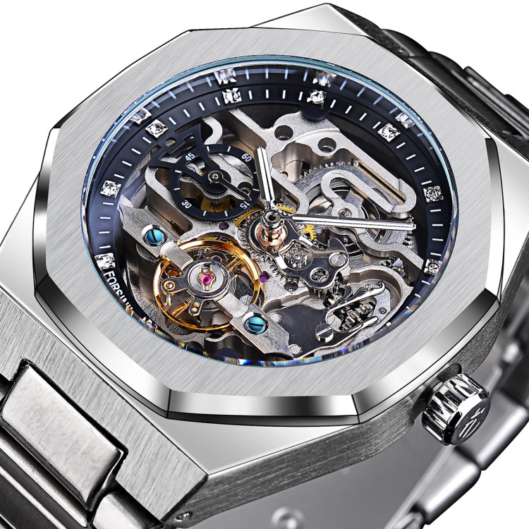 Чоловічий годинник механічний Forsining silver + black 