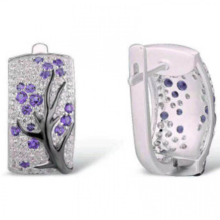 Сережки покриття срібло з кристалами №100-20 purple 