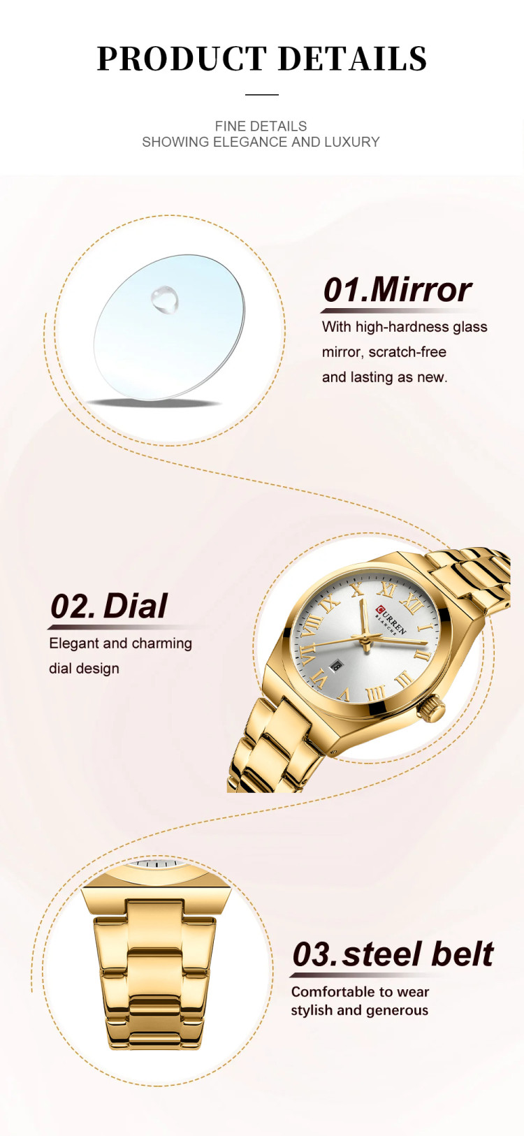 Жіночий годинник CURREN gold+white - 