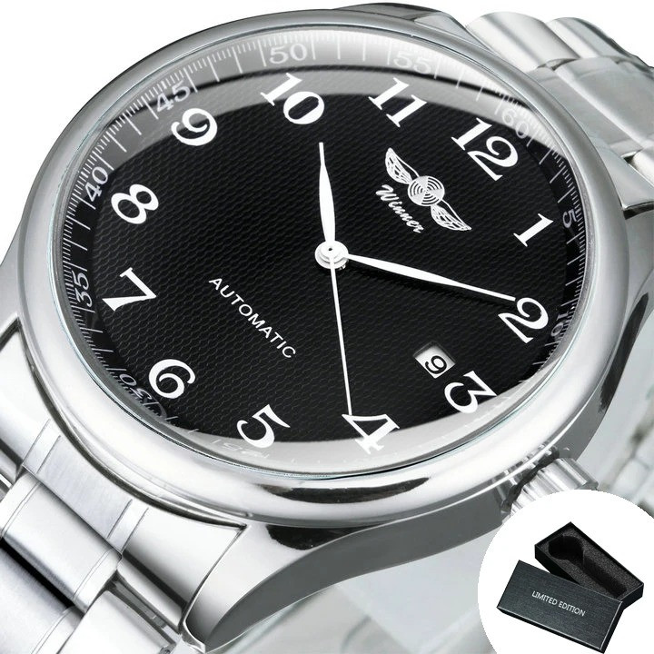Чоловічий годинник механічний WINNER silver+black  - 