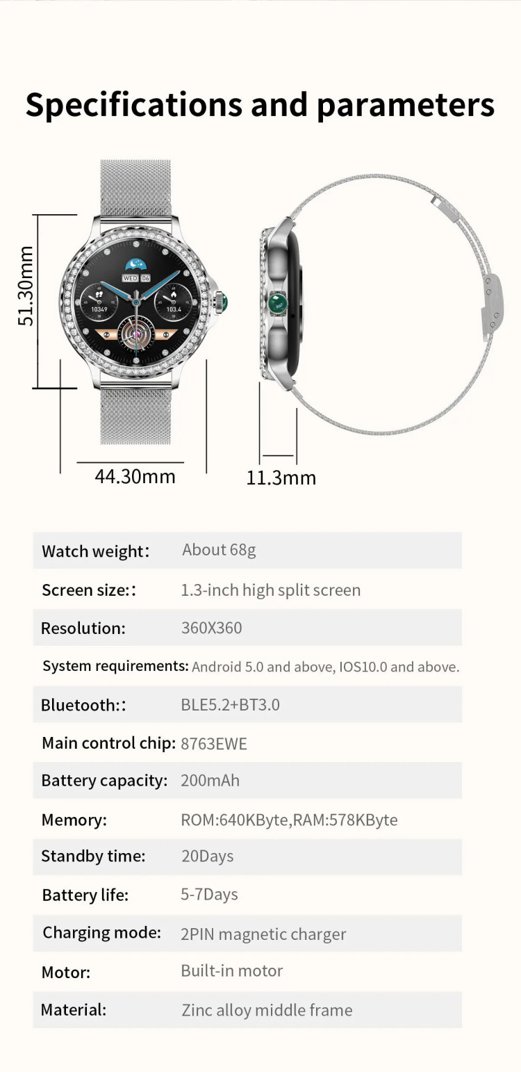 Смарт-годинник Women's Smart Device 13 silver steel, 2 ремінці - 