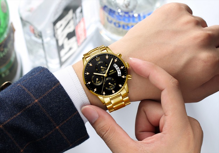 Чоловічий годинник OLMECA gold+black - 